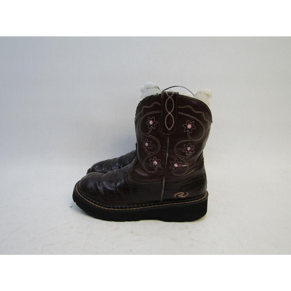 Roper Brand Youth Size 2 M Brown Leather Gator Print Cowboy Western Boots